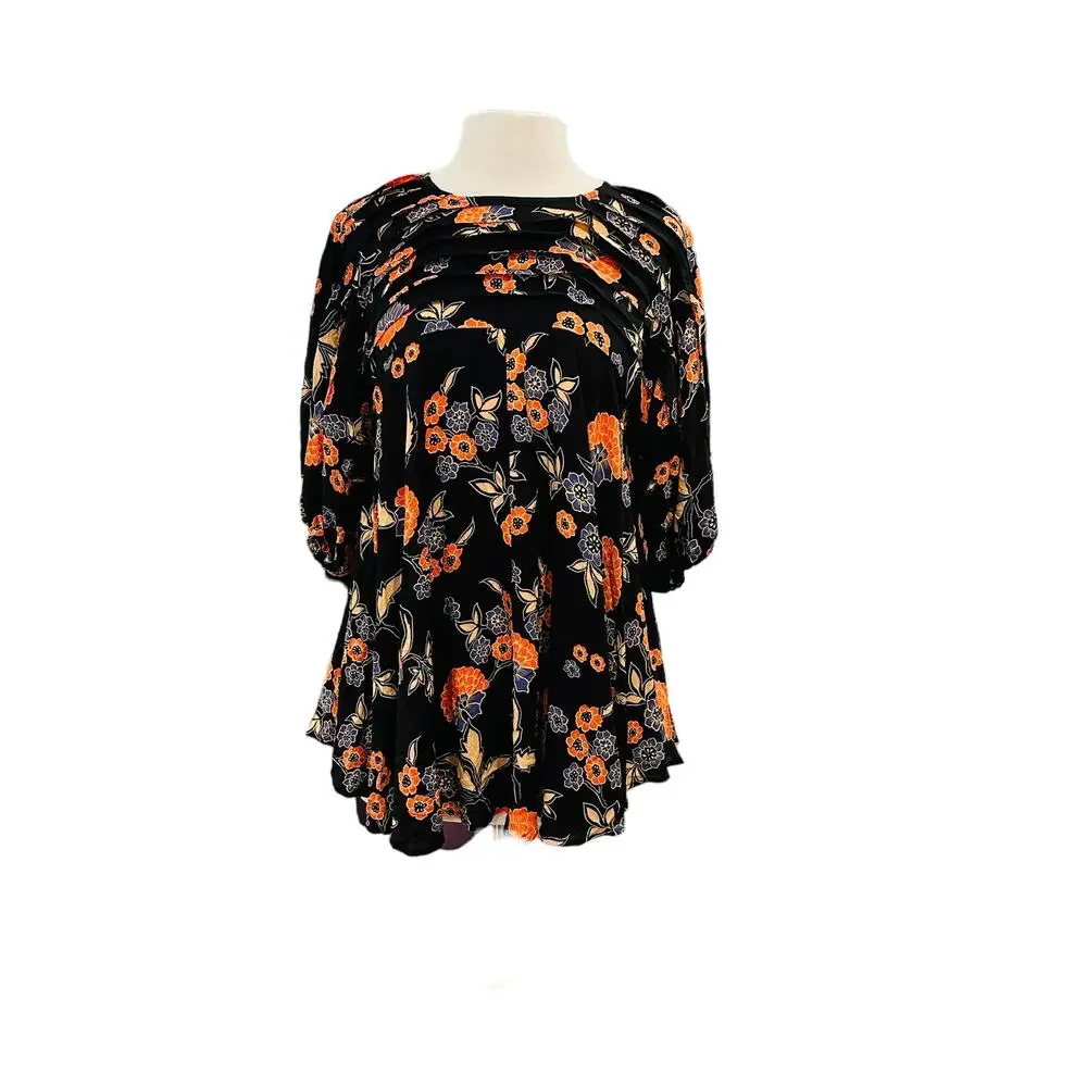 NEW Free People Edie Black Floral Open Back Cut Out Tunic Mini Dress Size XS